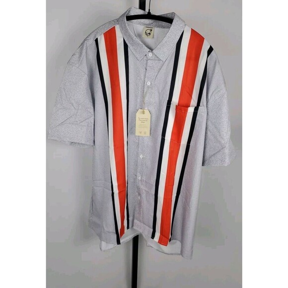 Hardaddy Mens Shirt XL Gray Striped Polyester Short Sleeve Button-Up - Picture 1 of 6